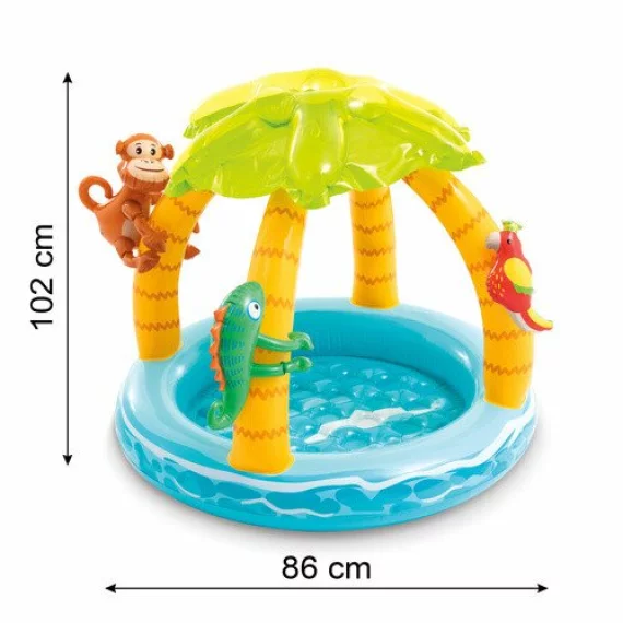 Piscina Gonflabila pentru Copii Intex Tropical Island 58417 – 102 x 86 cm, cu Acoperis Palmier si Jucarii Detasabile