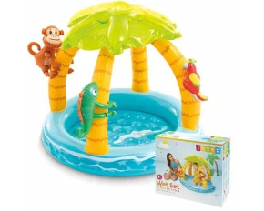 Piscina Gonflabila pentru Copii Intex Tropical Island 58417 – 102 x 86 cm, cu Acoperis Palmier si Jucarii Detasabile