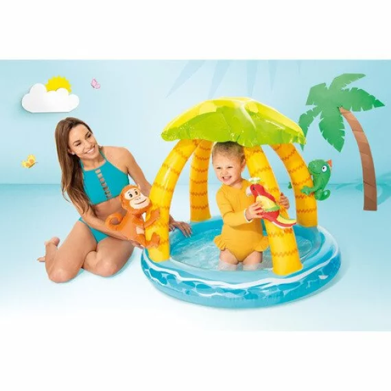 Piscina Gonflabila pentru Copii Intex Tropical Island 58417 – 102 x 86 cm, cu Acoperis Palmier si Jucarii Detasabile