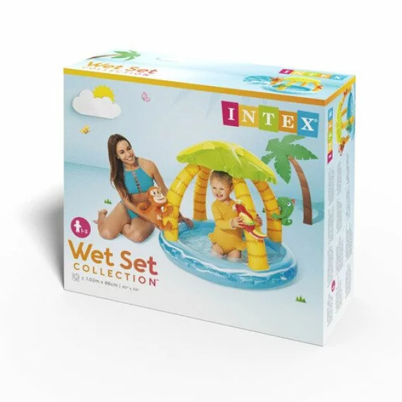 Piscina Gonflabila pentru Copii Intex Tropical Island 58417 – 102 x 86 cm, cu Acoperis Palmier si Jucarii Detasabile