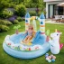 Piscina Loc de Joaca Acvatic Castel cu Unicorn Intex 56148NP – 196 x 178 x 127 cm, Tobogan si Stropitoare