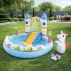 Piscina Loc de Joaca Acvatic Castel cu Unicorn Intex 56148NP – 196 x 178 x 127 cm, Tobogan si Stropitoare