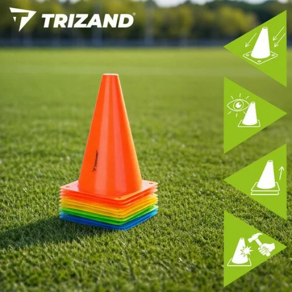 Set 10 conuri colorate, inaltime 23 cm, Trizand Training Cones