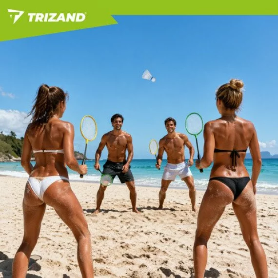 Set Badminton Trizand 8 Piese – 4 Rachete, 3 Fluturasi, Husa de Transport