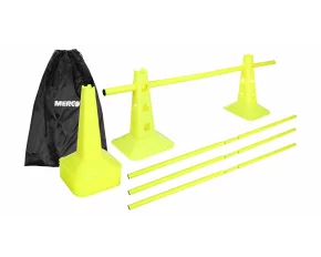 Set antrenament pentru agilitate Merco Jump 8CS32, compus din 8 conuri de 32 cm si 8 bare pliabile