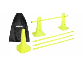 Set antrenament pentru agilitate Merco Jump 8CS38, compus din 8 conuri de 38 cm si 8 bare pliabile