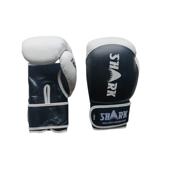 Manusi Box Shark Negru cu Alb 10oz - Manusi Box si MMA Piele Premium, Antrenament si Competitie