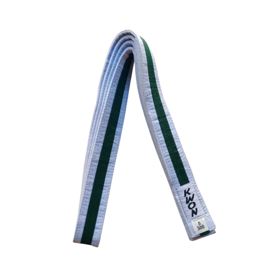 Centura din bumbac pentru kimono, Top Budo, lungime 300 cm, culoare alb-verde-alb