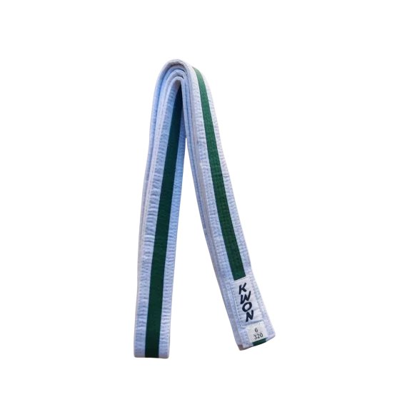 Centura din bumbac pentru kimono, Top Budo, lungime 320 cm, culoare alb-verde-alb