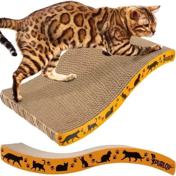Carton de zgariat pentru pisici, Purlov Cat Scratcher, imita copacii, satisface nevoia de zgariat si ascutit unghii, 23 x 43 x 4 cm