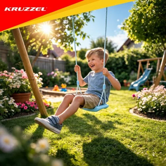 Leagan copii pentru curte si casa Kruzzel franghii reglabile, culoare albastru
