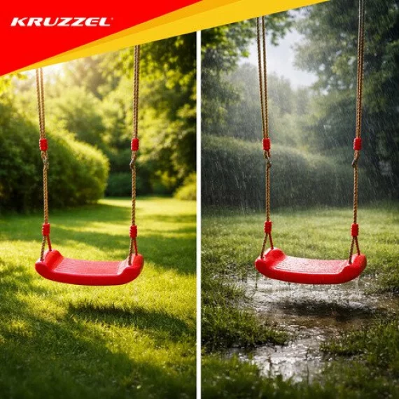 Leagan copii pentru curte si casa Kruzzel franghii reglabile, culoare rosu