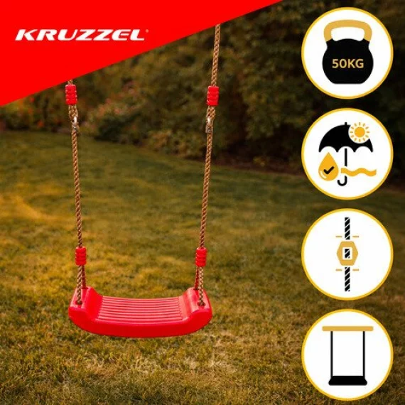 Leagan copii pentru curte si casa Kruzzel franghii reglabile, culoare rosu