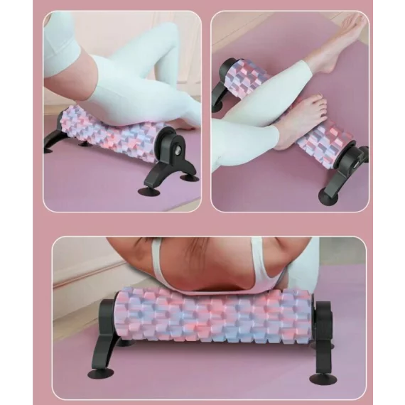 Rola pentru yoga cu ventuze, SC Yoga Roller F53, roz cu albastru
