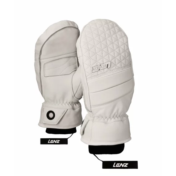 Manusi din piele cu un deget, pentru femei, Lenz Leather Mittens Woman, alb