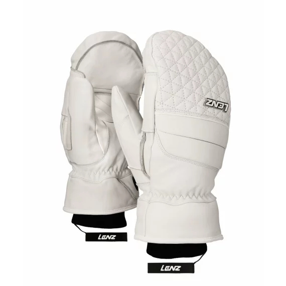 Manusi din piele cu un deget, pentru femei, Lenz Leather Mittens Woman, alb