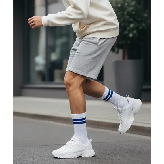 Set 3 perechi sosete sport Lenz Retro tennis socks Sports Mid Cut, alb-albastru