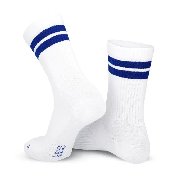 Set 3 perechi sosete sport Lenz Retro tennis socks Sports Mid Cut, alb-albastru