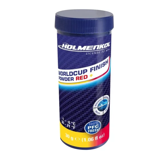 Ceara de cursa pudra, Holmenkol Worldcup Finish Powder RED +, 30g, temperatura zapada -1°C la -6°C