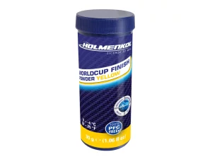 Ceara de cursa pudra, Holmenkol Worldcup Finish Powder Yellow, 30g, temperatura zapada 0°C la -4°C