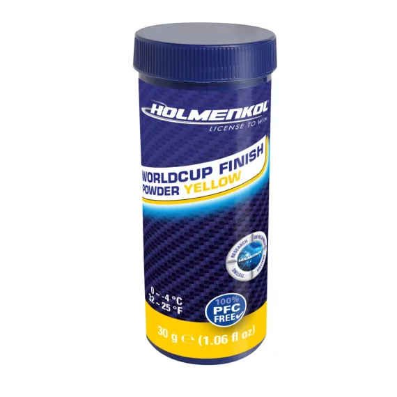 Ceara de cursa pudra, Holmenkol Worldcup Finish Powder Yellow, 30g, temperatura zapada 0°C la -4°C