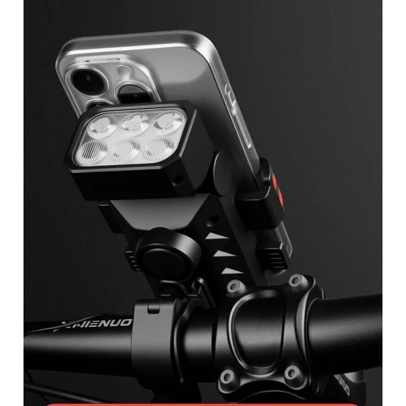 Suport telefon Luminio 4 in 1, cu lumina si baterie externa, Merco Luminio, negru
