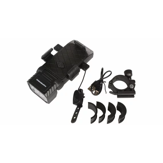 Suport telefon Luminio 4 in 1, cu lumina si baterie externa, Merco Luminio, negru