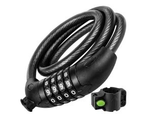 Lacat / antifurt bicicleta cu cifru Trizand, cablu spiralat 120 cm x 13.5 mm, suport de montare inclus, negru